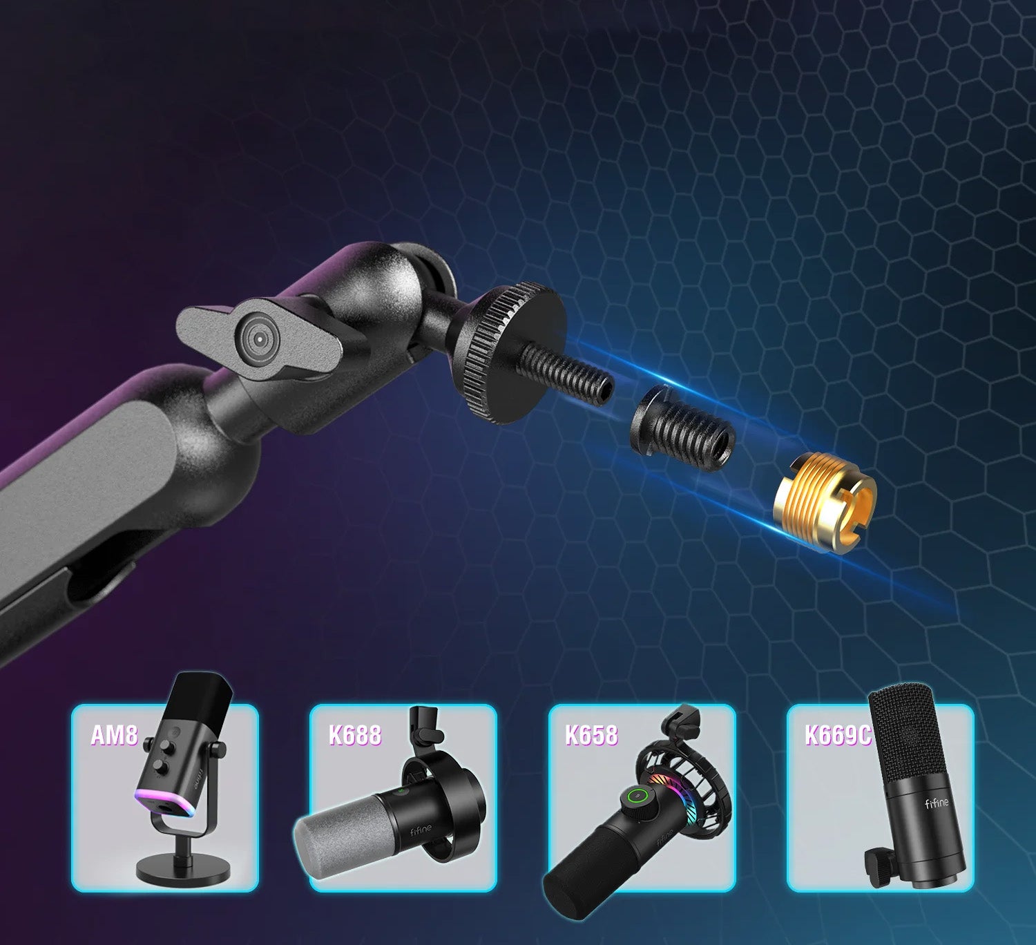 FIFINE BM88 - Braço de Microfone Ajustável, Baixo Perfil, Montagem em Mesa FIFINE BM88 - Braço de Microfone Ajustável, Baixo Perfil, Montagem em Mesa